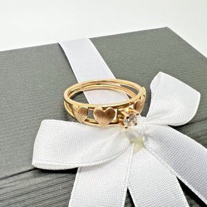 14K Yellow Gold Heart Carved Ring with Round Brilliant Diamond Size 9.5